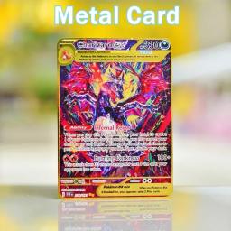 Pokemon cartão de metal pokemon letras ouro ferro jogando cartas gengar vmax rayquaza charizard pikachu vstar anime jogo presente brinquedos do miúdo - Image 2