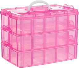 AMOBOX-Caixa De Armazenamento De Plástico Portátil, Caixa Empilhável Para Materiais De Arte, Contas, Fitas Washi, Semente, Acessórios De Cabelo, Rosa, Três Camadas - Image 1