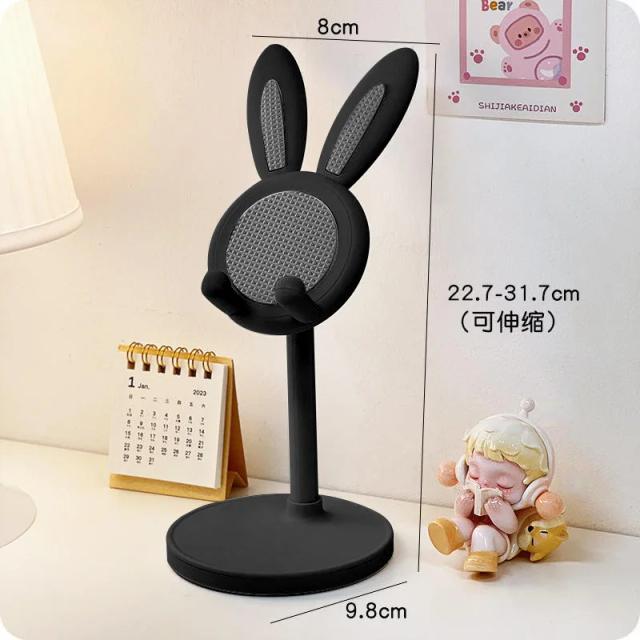Suporte de mesa ajustável para telefone celular em formato de coelho rosa, compatível com iPhone 13, 14 e smartphones Samsung