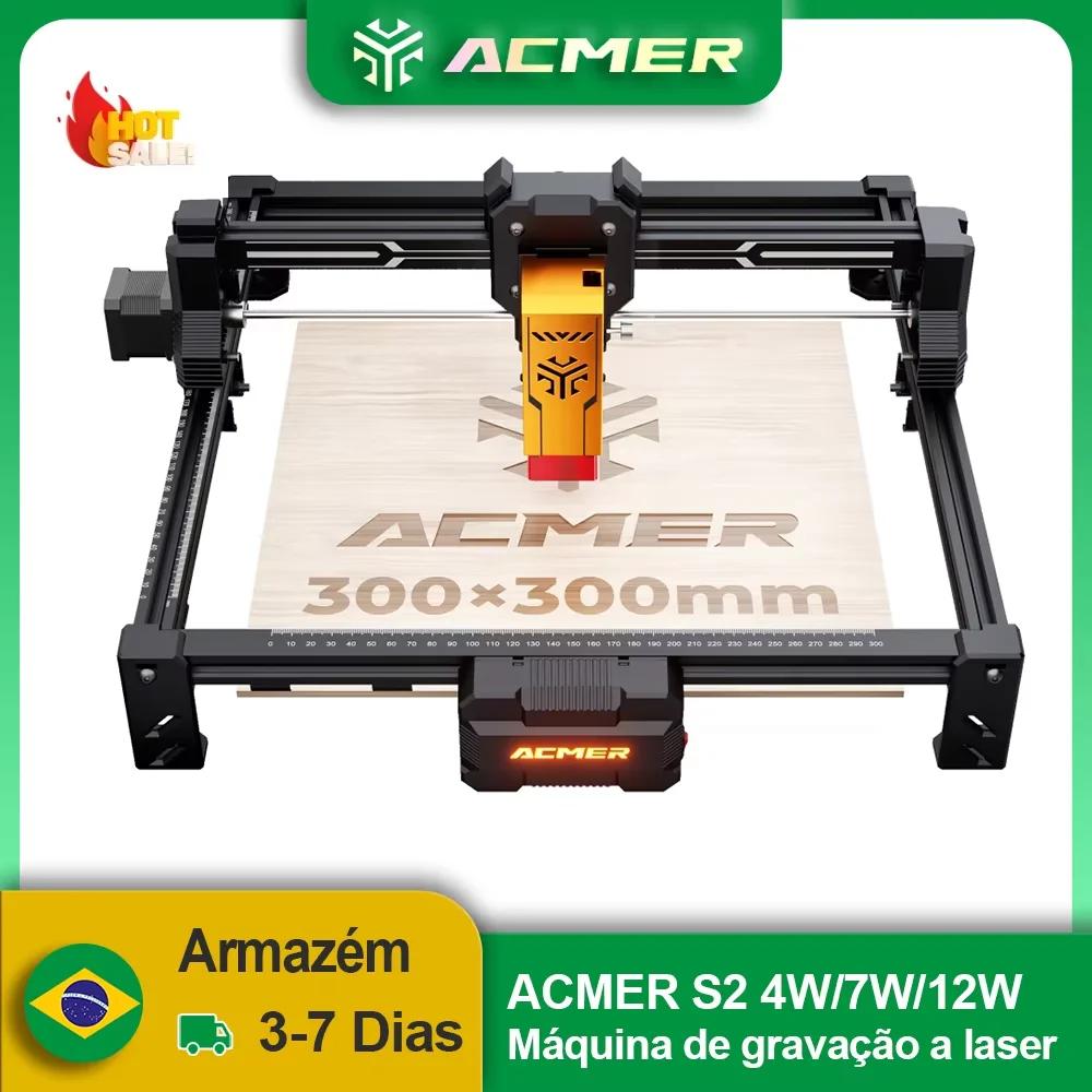 Gravador a Laser Acmer S2 12/7/4W com Área de Trabalho de 300x300mm, Máquina CNC LightBurn Compatível com Madeira/Couro/Confecção de Presentes, Plug & Play - Image 1