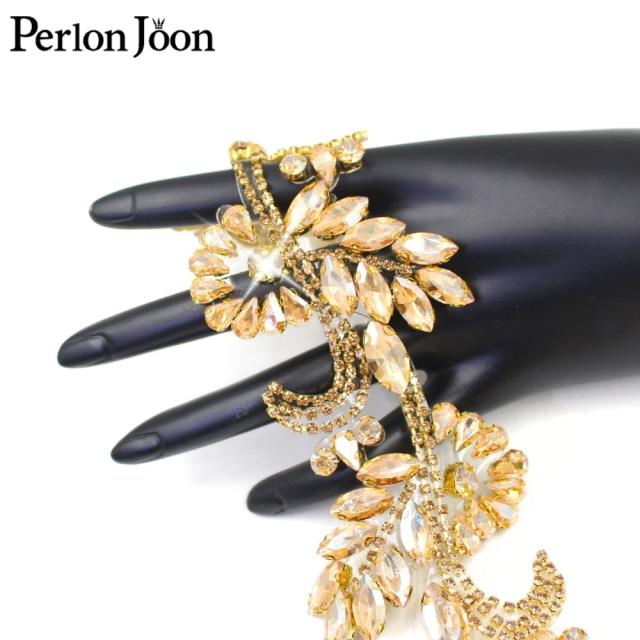 Guarnição de Strass em Forma de Flor e Folha para DIY - Fita de Reparação em Ouro para Vestidos, Sapatos e Acessórios 1 Jarda