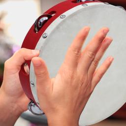 Mão pandeiro com Metal única linha, Jingles Sheepskin Drum Skin, pratos de Metal, 8pcs, 10" - Image 5