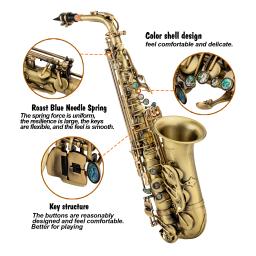 Mindabair-Antique Craft Saxofone Alto Eb, Instrumento Sopros, Padrão Esculpido, Saxofone Bag, Outros Acessórios - Image 4