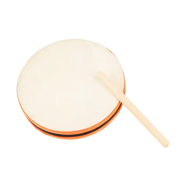 Tambor de Mão Dupla Face Orff de 8 Polegadas com Pele de Carneiro - Pandeiro Portátil para Crianças, Presente Musical e Brinquedo Educativo