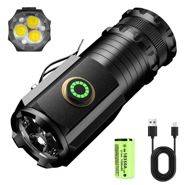Lanterna LED USB Recarregável RGB 2000LM - Mini EDC Tática com Bateria 18350 para Acampamento e Pesca
