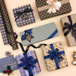 Papel de Embrulho Kraft Clássico, Embalagem Azul Simples Empresarial Masculina, Papel de Embrulho Florista, Papel Artesanal, 50x70cm - Image 1