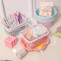 Cesta plástica portátil do armazenamento, caixa de compras, Desktop, diversos, brinquedo, fruto, artigos de papelaria, cestas home do armazenamento, novo - Image 4