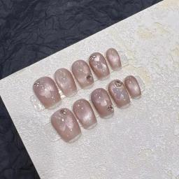 Unhas falsas acrílicas artesanais, olhos de gato, pressione as unhas, balé curto, padrão de borboleta, unhas quadradas de cobertura completa, 10pcs - Image 2