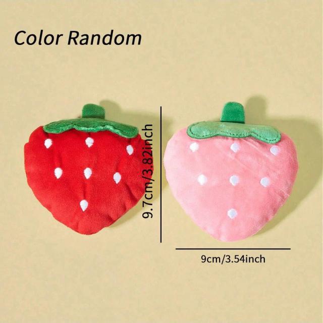 Brinquedo Interativo de Pelúcia para Cães - Morango Squeaky para Mastigação e Cuidados Dentários