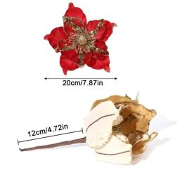 Poinsétia Artificial Flores com Clipes Hastes, Árvore De Flores De Natal, Ornamentos Pendurados, Decoração Da Festa, Glitter, 8Pcs - Image 6