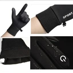 Luvas impermeáveis Full Fingers Fleece, preto, quente, tela de toque, esportes ao ar livre, corrida, motocicleta, esqui, ciclismo, inverno - Image 6
