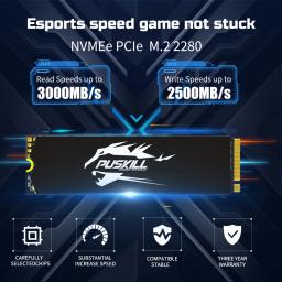 PUSKILL SSD M.2 NVMe 1TB 512GB 256GB 128GB PCIe M2 2280 Disco Rígido Interno de Estado Sólido Disco Drive para Laptop Desktop - Image 3