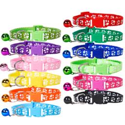 Coleira com print de pata de gato e cachorro, colar com pingente de sino, ajustável, 12 cores, acessórios para animais de estimação, produtos para gato, 1pc. - Image 5