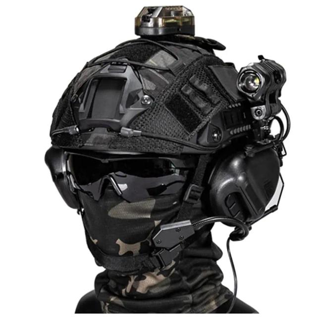 Conjunto Completo de Capacete Tático para Ar Livre com Máscara Protetora, Fone de Ouvido, Óculos NVG e Lanterna para Airsoft e Paintball