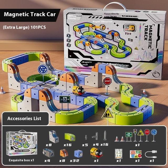 Brinquedo Bloco Magnético Pista Elétrica Pequeno Trem Carro Magnético Conjunto de Trilhos para Crianças