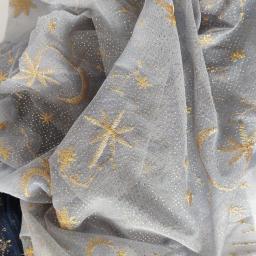 1 metro/lote qualidade fio de ouro bordado gaze tecido estrela lua bordado vestido janela tela sofá colocação material sc428 - Image 3