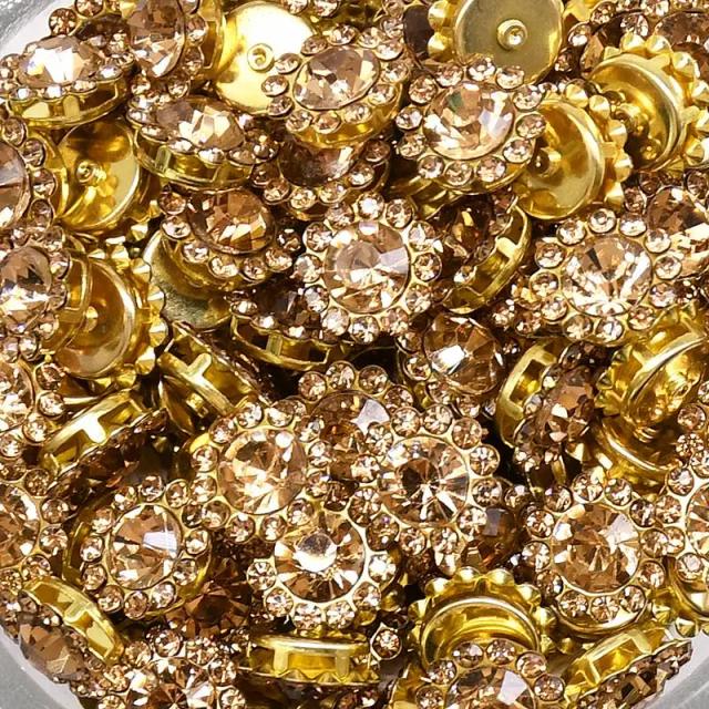 Garrafa de Vidro com Base Dourada e Pedras de Strass Brilhantes para Acessórios DIY e Costura