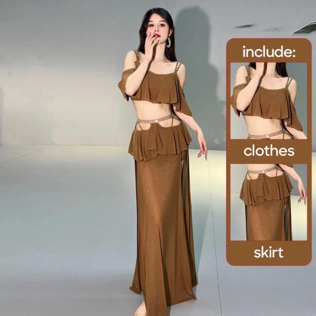Fato de Dança do Ventre em Malha para Treinamento e Performance: Conjunto Feminino de 2 Peças para Prática Sexy