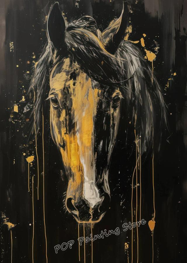 Pintura a Óleo de Cavalo Abstrata Moderna - Arte em Tela Premium