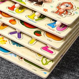 Montessori brinquedos do bebê de madeira peg quebra-cabeças mão grab placas brinquedos tangram quebra-cabeça dos desenhos animados animais frutas 3d quebra-cabeças brinquedos educativos - Image 3