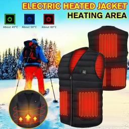 Colete aquecido com decote em v, controle inteligente de temperatura, casaco de algodão lavável, usb, inverno, esqui, caminhadas, acampamento, jaqueta anti-frio - Image 1