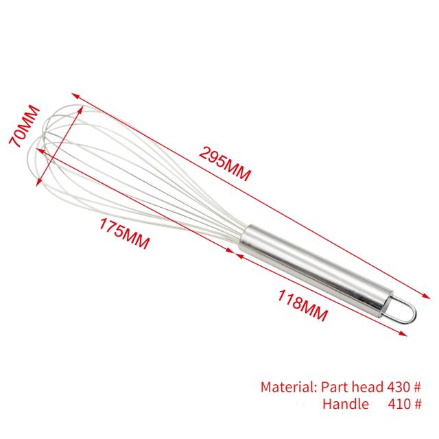 Batedor de Ovos Manual de Aço Inoxidável - Disponível em 8, 10 e 12 Polegadas, Ideal para Cozinha e Confeitaria