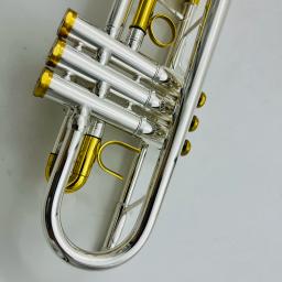 Brass Plated Trompete com Boquilha Case, Real Pictures C Tune, prata laca, instrumento musical profissional, frete grátis - Image 4