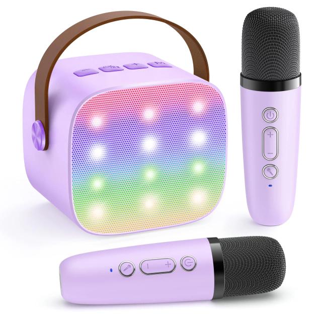 Haomuren Mini Máquina de Karaokê Portátil Bluetooth 5.3 com 2 Microfones