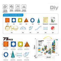 Tubo magnético folha Building Blocks Playset, Brinquedos Educativos para Crianças, Educação Infantil Variedade, 73Pcs - Image 3