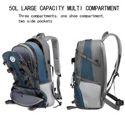 Mochila de caminhada ao ar livre de grande capacidade para homens e mulheres, impermeável Camping Bag Compartimento de sapato 50L - Image 4