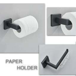 Preto casa de banho 40cm acessórios conjunto de montagem na parede de aço inoxidável barra de toalha rack rolo de papel higiênico titular robe gancho cabide ferragem - Image 4