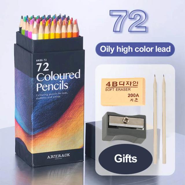 Lápis Coloridos Oleosos e à Base de Água para Esboço e Desenho - Conjunto Profissional de Arte Escolar com 12 a 72 Cores, Resistente a Quebras