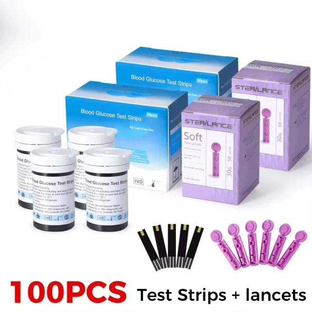 Ajc medidor de glicose no sangue glicosímetro kit código livre teste de diabetes 50/100pcs tiras com lancetas açúcar no sangue médico mg/mmol