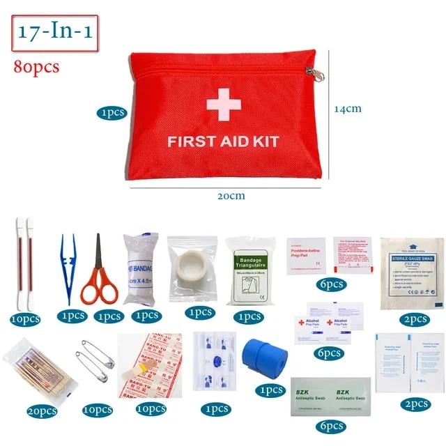 Kit Portátil de Primeiros Socorros para Emergências ao Ar Livre - Impermeável e Completo para Viagens, Camping e Aventura, Disponível em 40, 50 e 80 Peças