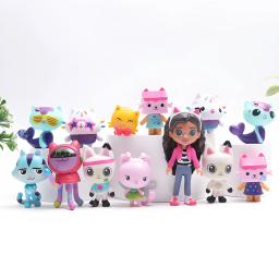 13 pçs gabby dollhouse anime figura brinquedo carro sorridente gato abraço gaby menina bonecas mercat dos desenhos animados figura de ação natal aniversário crianças presente - Image 1
