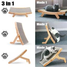 Arranhador de madeira com cama lounge destacável, arranhador 3 em 1 para treinamento de gatos, brinquedos de garra de moagem - Image 4