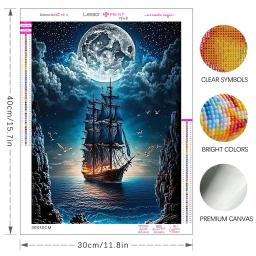Barco Diamante Pintura Kit, Mosaico Navio Pirata, Sob o Luar, Artesanal Bordado Arte, Home Decor Presente, Nova Coleção, 2024 - Image 2