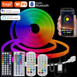 RGB Tuya Fita LED Inteligente, Fita de Sinal Neon, Controle Remoto, Tubo de Silicone, WiFi, Bluetooth, 24V, 3535, 108LEDs, m - Image 1