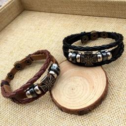 Pulseira de enfeite em cruz masculina, bracelete de personalidade, versão de couro preto, fashion simples e elegante, alça de pulso de temperamento individual - Image 5