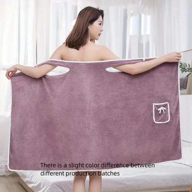 Toalha de Banho Wearable Coral de Veludo com Bowknot para Adultos - Secagem Rápida e Alta Absorção de Água