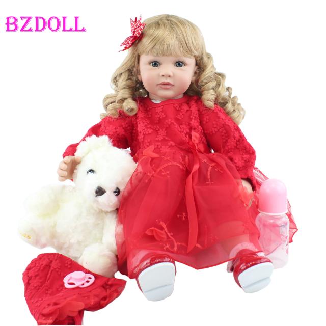 Bzdoll Boneca Reborn 60cm Silicone Macio Princesa Loira Cabelo Longo