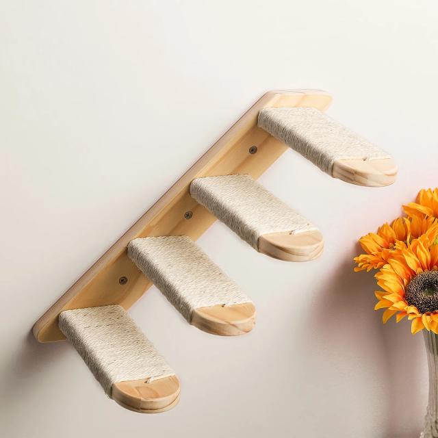 Prateleira de parede para gatos com escada de cânhamo e arranhador em forma de árvore, ideal para animais de estimação