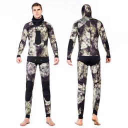 Camuflagem com capuz 2 peças Neoprene Wetsuit para mergulho, ternos de caça subaquática, manter quente, 3.5mm, 5mm, 7mm - Image 5
