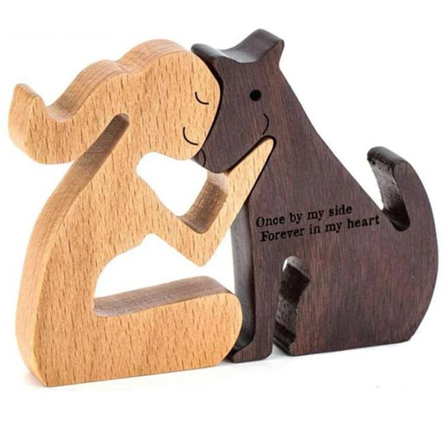 Estatueta Personalizada de Madeira de Cão e Gato - Artesanato Criativo e Único para Decorar e Presentear