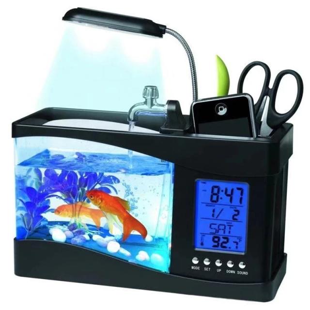 Tanque de Peixes Multifuncional 3 em 1 com Filtro, Iluminação e LCD Temporizador para Aquários