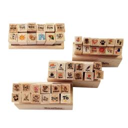 12 Pçs/set Bonito Dos Desenhos Animados Padrão Conjunto de Carimbos De Madeira Feliz Vida Amor & Viagem Leiteiro Carimbo De Borracha De Madeira - Image 2