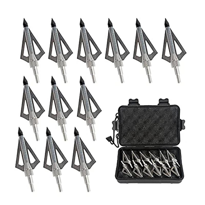 Metal Arrowhead Arrows para Besta e Arco Composto, Caça Archery Broadheads, 100 grãos, 3 lâminas, 12 pcs - Image 1