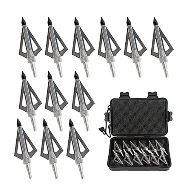 Metal Arrowhead para Besta e Arco Composto - Conjunto de 12 Broadheads de 100 Grãos com 3 Lâminas para Caça 