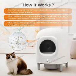 Caixa automática Cat Litter para vários gatos, auto limpeza, Bedpan Pet, controle remoto App, supressão de odores de alertas, desmontagem, 56L - Image 5