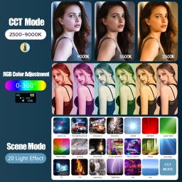 LED RGB Vídeo Fotografia Luz, Preencher Camera Lighting Panel, CRI95 +, 2500-9000K, Suporte do telefone, Vlog, Live Streaming, DSLR - Image 4